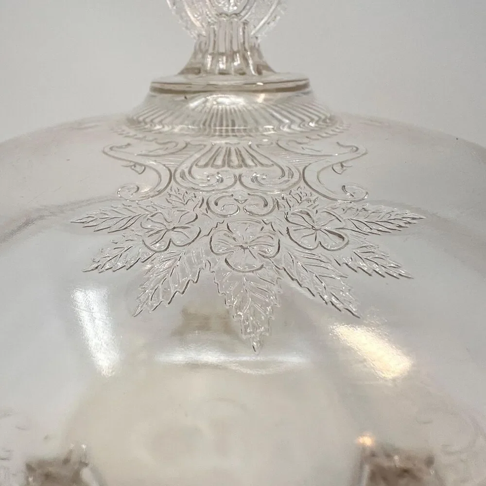 Antique Riverside Glass Works No 4 Grasshopper EAPG Covered Casserole Bowl Lid